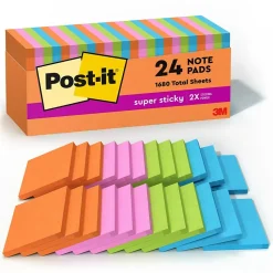 Post-it Super Sticky Notes, 3" x 3", Energy Boost Collection, 70 Sheet/Pad, 24 Pads/Pack (65424SSAUCP)