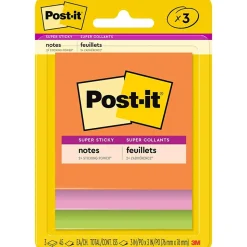 Post-it Super Sticky Notes, 3" x 3", Energy Boost Collection, 45 Sheet/Pad, 4 Pads/Pack (3221-SSAU)