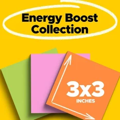 Post-it Super Sticky Notes, 3" x 3", Energy Boost Collection, 45 Sheet/Pad, 4 Pads/Pack (3221-SSAU)
