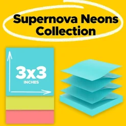 Post-it Super Sticky Pop-up Notes, 3" x 3", Supernova Neons Collection, 90 Sheet/Pad, 10 Pads/Pack (R330-10SSMIA)