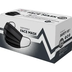 PPE Mask USA Disposable Surgical Cloth Face Mask, One Size, Black, 50/Box, 5 Boxes/Pack (TBN203202)