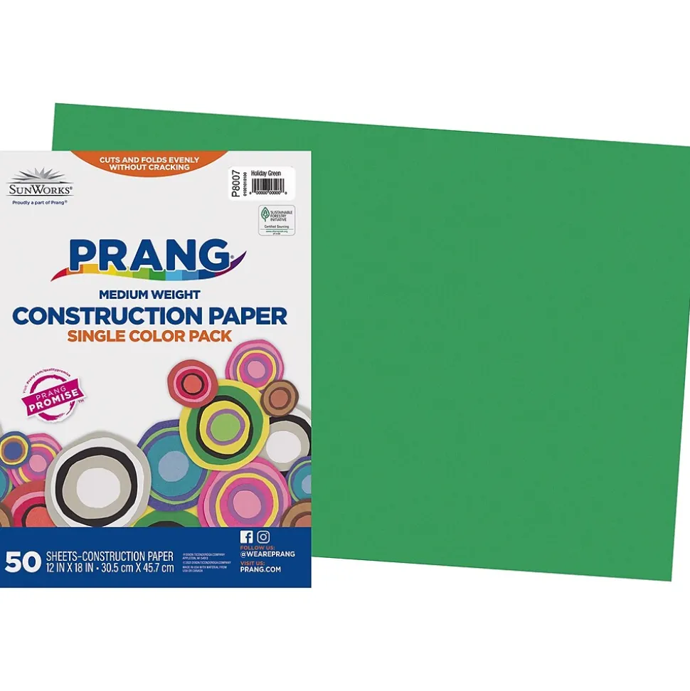 Prang 12" x 18" Construction Paper, Holiday Green, 50 Sheets/Pack (P8007-0001)