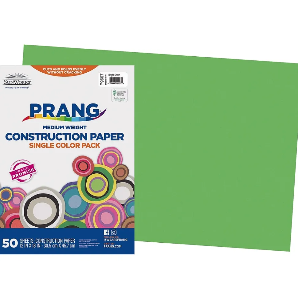 Prang 12" x 18" Construction Paper, Bright Green, 50 Sheets/Pack (P9607-0001)