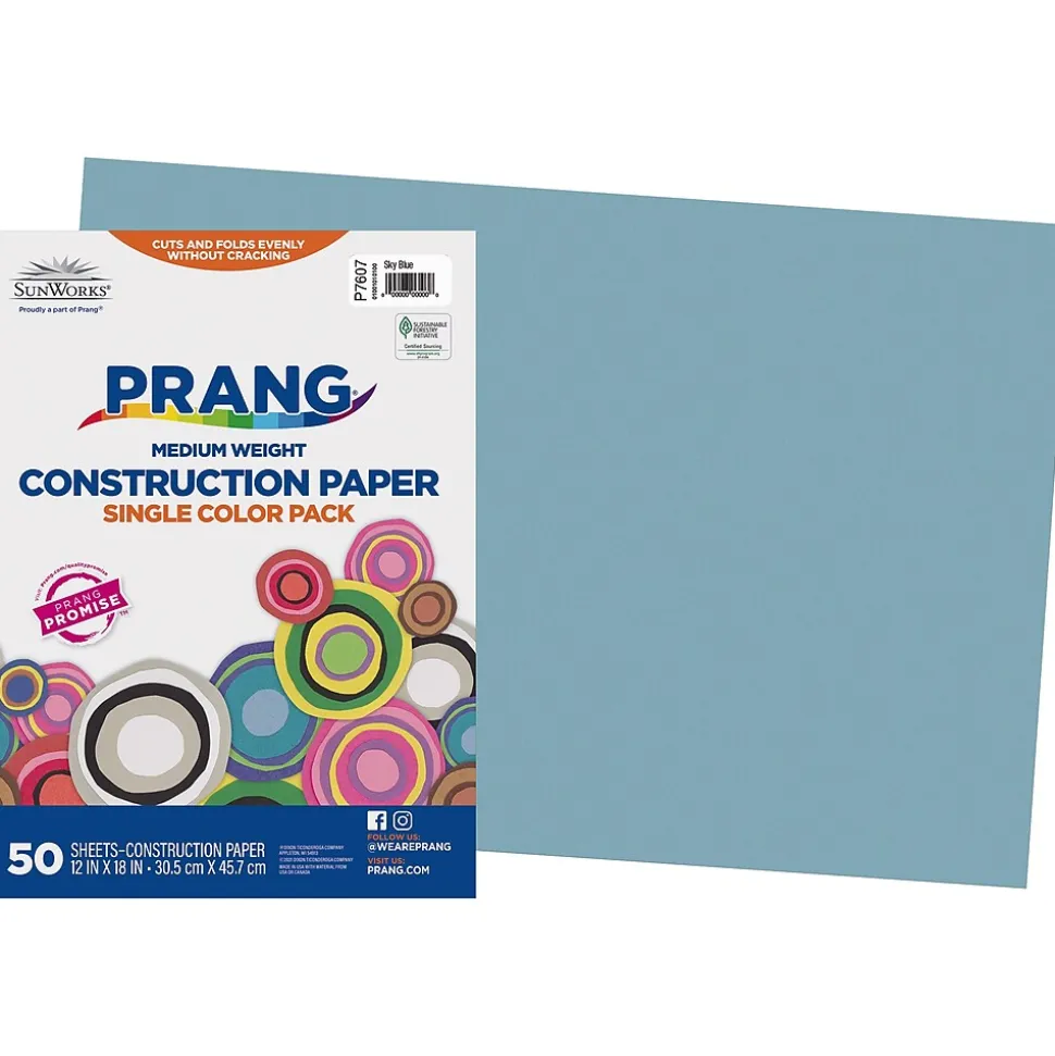 Prang 12" x 18" Construction Paper, Sky Blue, 50 Sheets/Pack (P7607-0001)