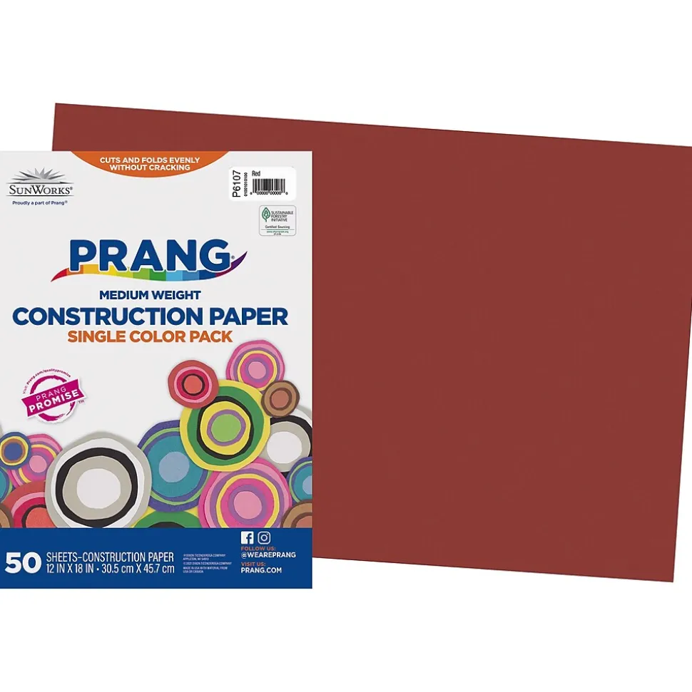 Prang 12" x 18" Construction Paper, Red, 50 Sheets/Pack (P6107-0001)
