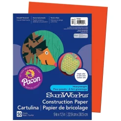 Prang® Construction Paper, Orange, 9" x 12", 50 Sheets Per Pack, 10 Packs (PAC6603-10)