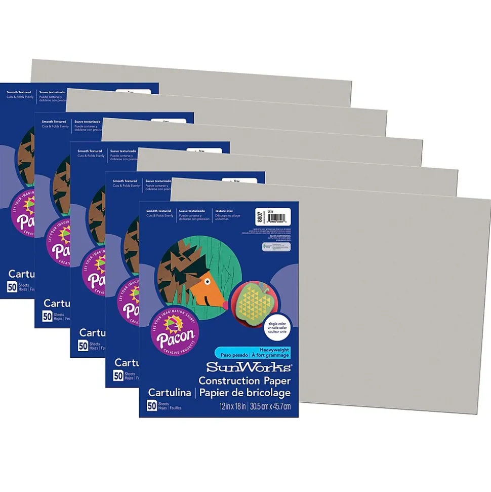 Prang® Construction Paper, Gray, 12" x 18", 50 Sheets Per Pack, 5 Packs (PAC8807-5)