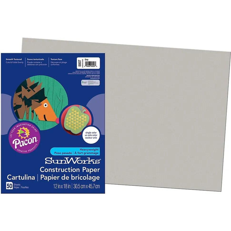 Prang® Construction Paper, Gray, 12" x 18", 50 Sheets Per Pack, 5 Packs (PAC8807-5)