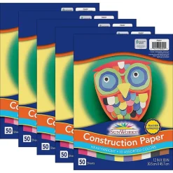 Prang® Construction Paper, 10 Assorted Colors, 12" x 18", 50 Sheets Per Pack, 5 Packs (PAC6507-5)