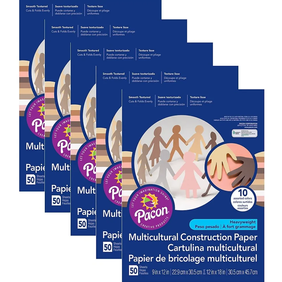 Prang Shades of Me 12" x 18" Construction Paper, Assorted Skin Tone Colors, 50 Sheets/Pack, 5 Packs (PAC9512-5)