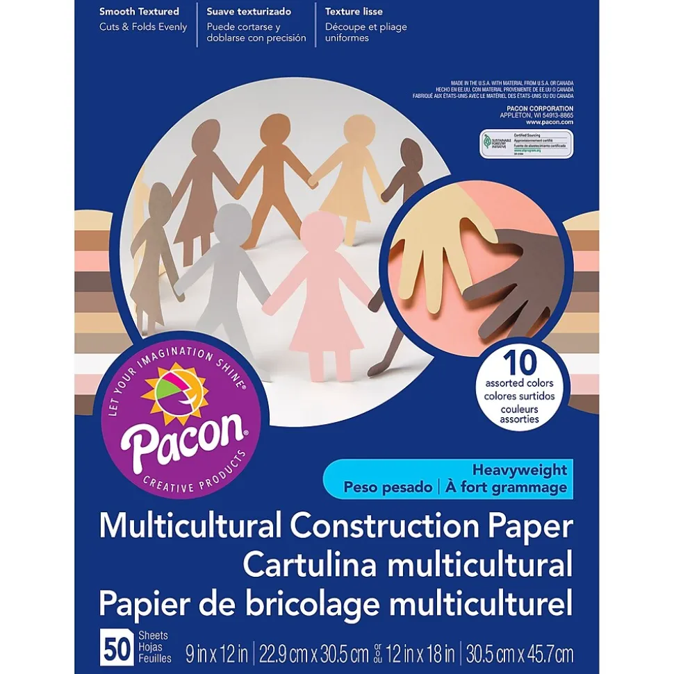 Prang Shades of Me 12" x 18" Construction Paper, Assorted Skin Tone Colors, 50 Sheets/Pack, 5 Packs (PAC9512-5)