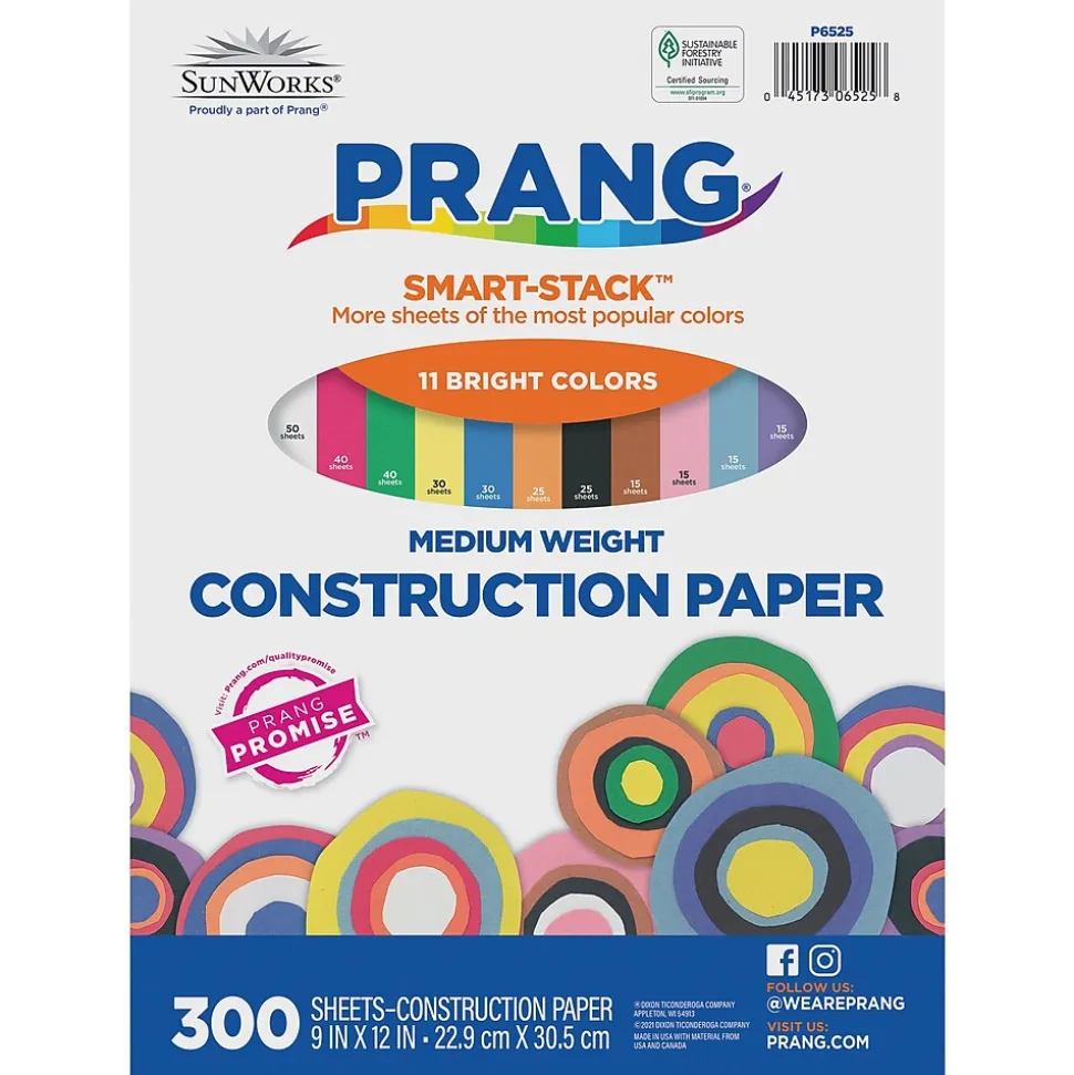 Prang Smart Stack 9" x 12" Construction Paper, Assorted Colors, 300 Sheets/Pack (P6525-0001)