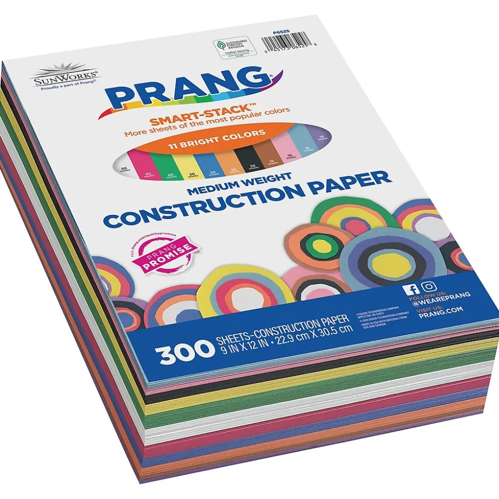 Prang Smart Stack 9" x 12" Construction Paper, Assorted Colors, 300 Sheets/Pack (P6525-0001)