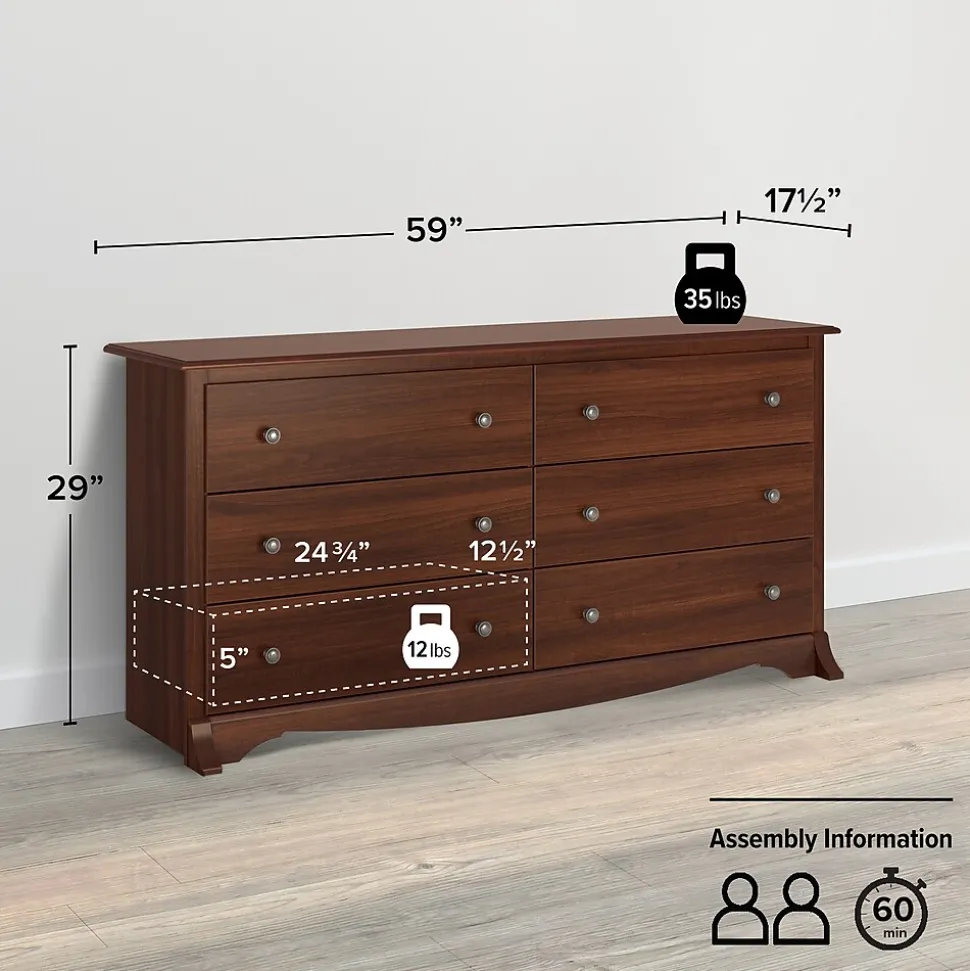 Prepac 29" Monterey 6 Drawer Dresser, Cherry (CDC-6330-K)