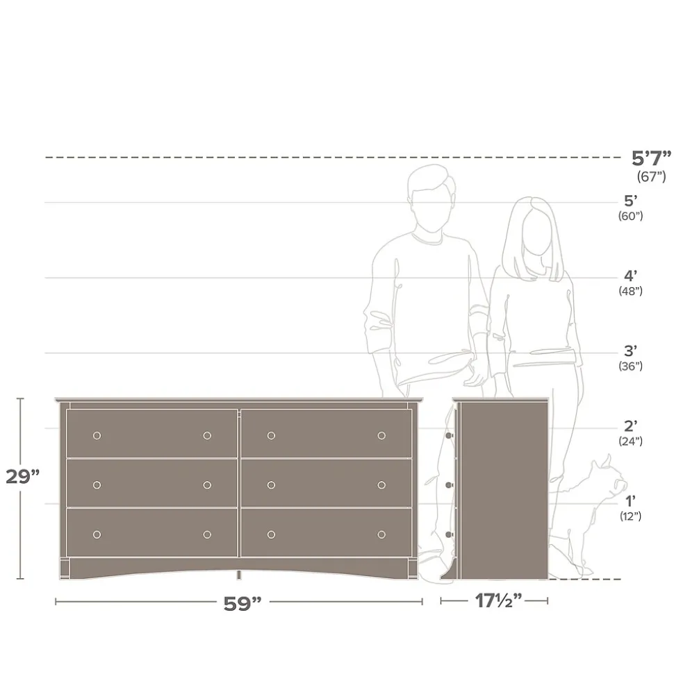 Prepac 29" Monterey 6 Drawer Dresser, White (WDC-6330-K)