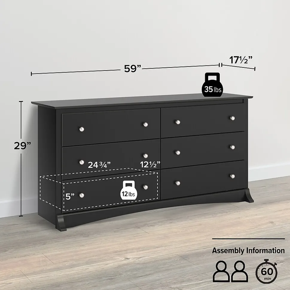 Prepac 29" Sonoma 6 Drawer Dresser, Black (BDC-6330-K)