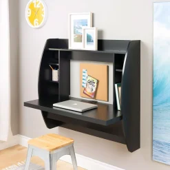 Prepac 42'' W L-Shape Metal Contemporary Wall Mounted Desk, Black (BEHW-0200-1)