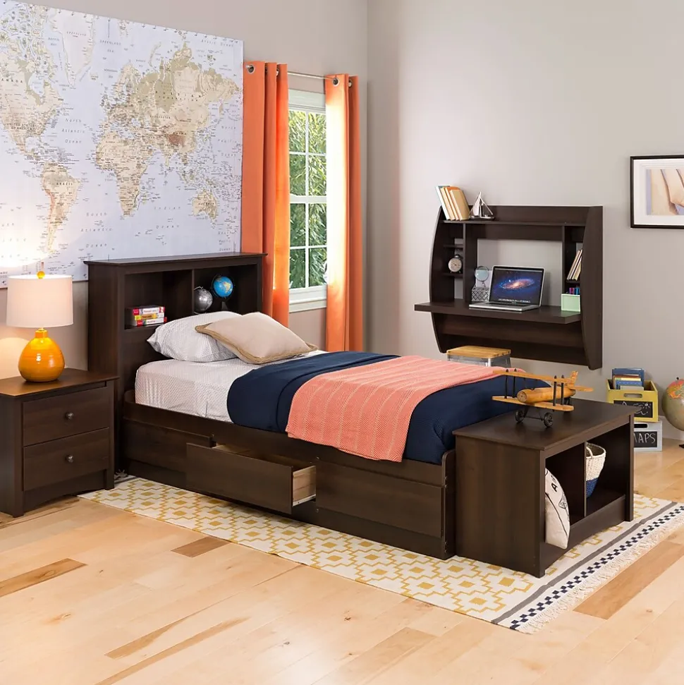 Prepac 42'' Wall Mounted Floating Desk with Storage, Espresso (EEHW-0200-1)