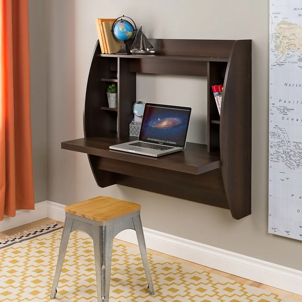 Prepac 42'' Wall Mounted Floating Desk with Storage, Espresso (EEHW-0200-1)
