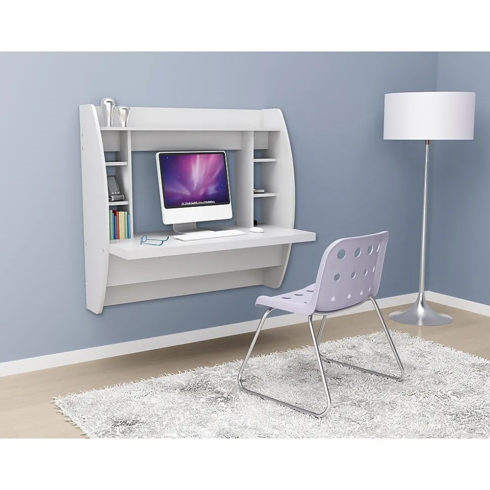 Prepac 42" Wall Mounted Floating Desk with Storage, White (WEHW-0200-1)
