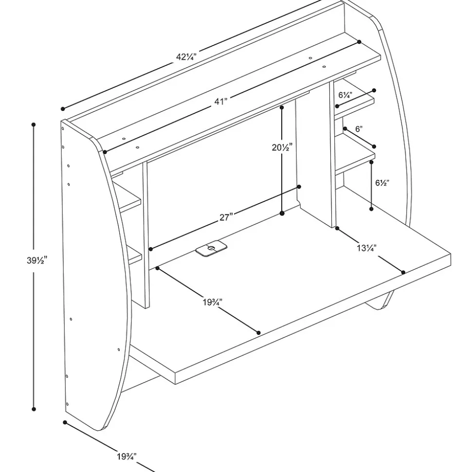 Prepac 42" Wall Mounted Floating Desk with Storage, White (WEHW-0200-1)