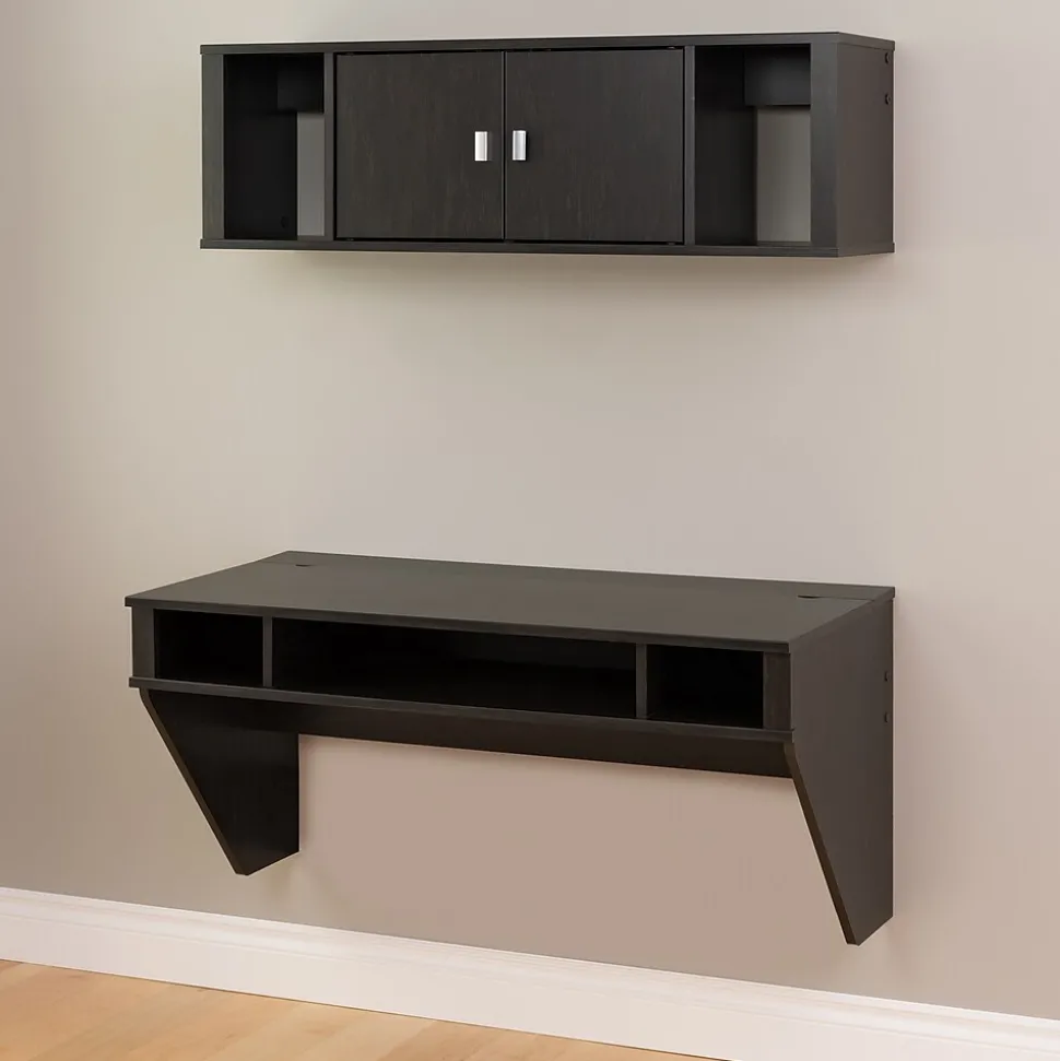 Prepac Designer Floating Desk & Hutch Set, Washed Black (HRHW-0501-2M)