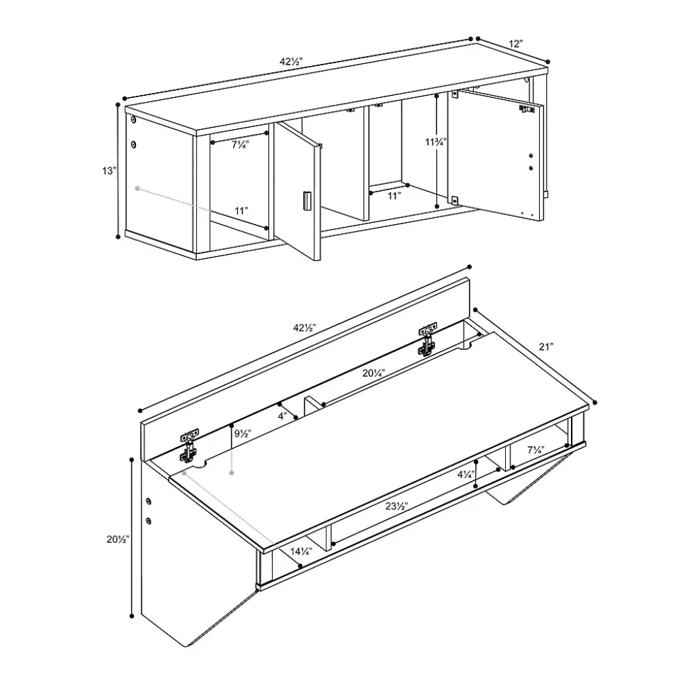 Prepac Designer Floating Desk & Hutch Set, Washed Black (HRHW-0501-2M)