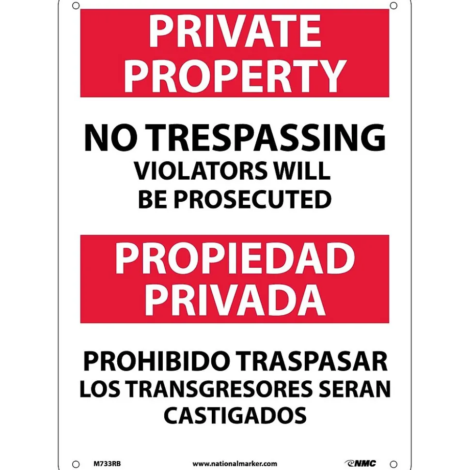 Private Property No Trespassing Violators Will Be Prosecuted, Bilingual, 14X10, Rigid Plastic
