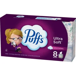 Puffs Ultra Soft Facial Tissue, 72 Tissues/Box, 8 Boxes/Pack (61971)
