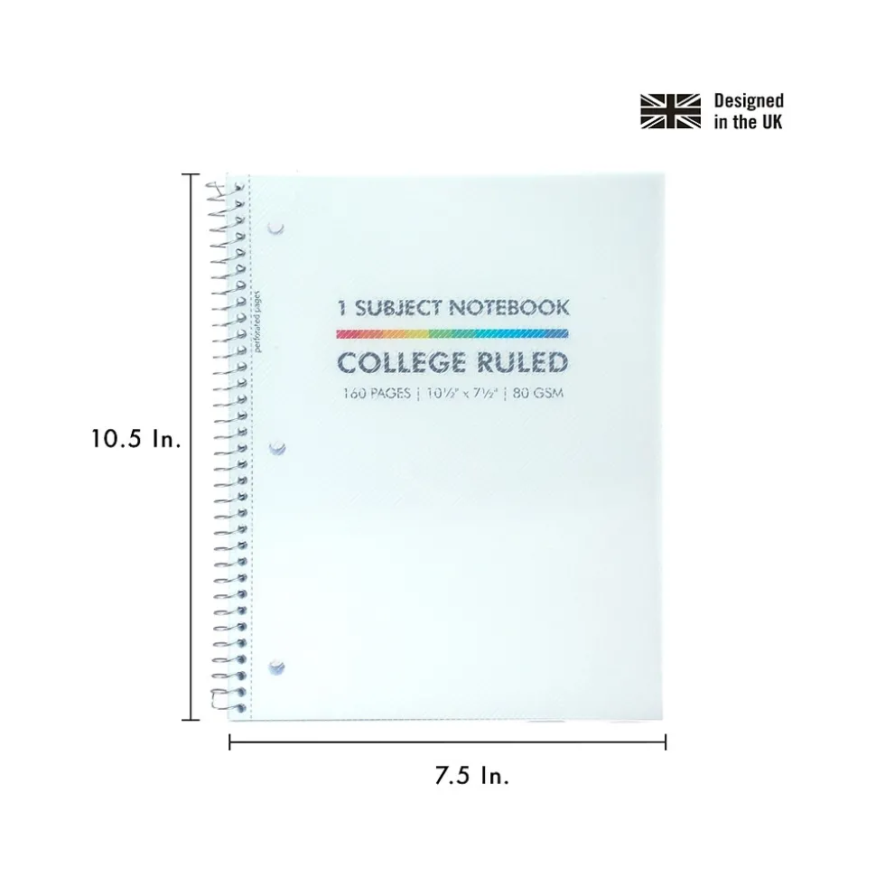 Pukka Pad Basics Subject Notebook, 7.5" x 10.5", College-Ruled, 80 Sheets, White, 3/Pack (9759-BAS)
