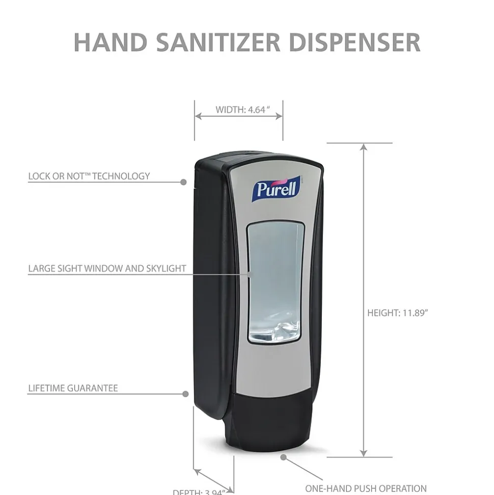 PURELL ADX12 Wall Mounted Hand Sanitizer Dispenser, Black/Brushed Chrome (8828-06)