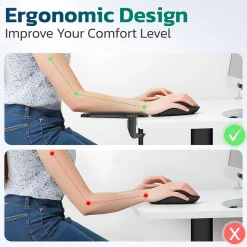 Purely E5620 Ergonomic Arm Rest/Elbow Support for Desk, 180° Adjustable Computer Desk Support Extender, Black (PARE5620)