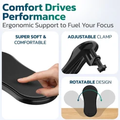 Purely E5620 Ergonomic Arm Rest/Elbow Support for Desk, 180° Adjustable Computer Desk Support Extender, Black (PARE5620)