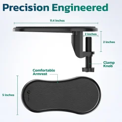 Purely E5620 Ergonomic Arm Rest/Elbow Support for Desk, 180° Adjustable Computer Desk Support Extender, Black (PARE5620)