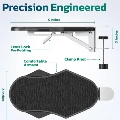Purely E5720 Ergonomic Arm/Elbow Support Rest for Desk, Computer Desk Arm Extender, Black (PARE5720)