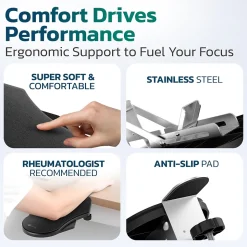 Purely E5720 Ergonomic Arm/Elbow Support Rest for Desk, Computer Desk Arm Extender, Black (PARE5720)