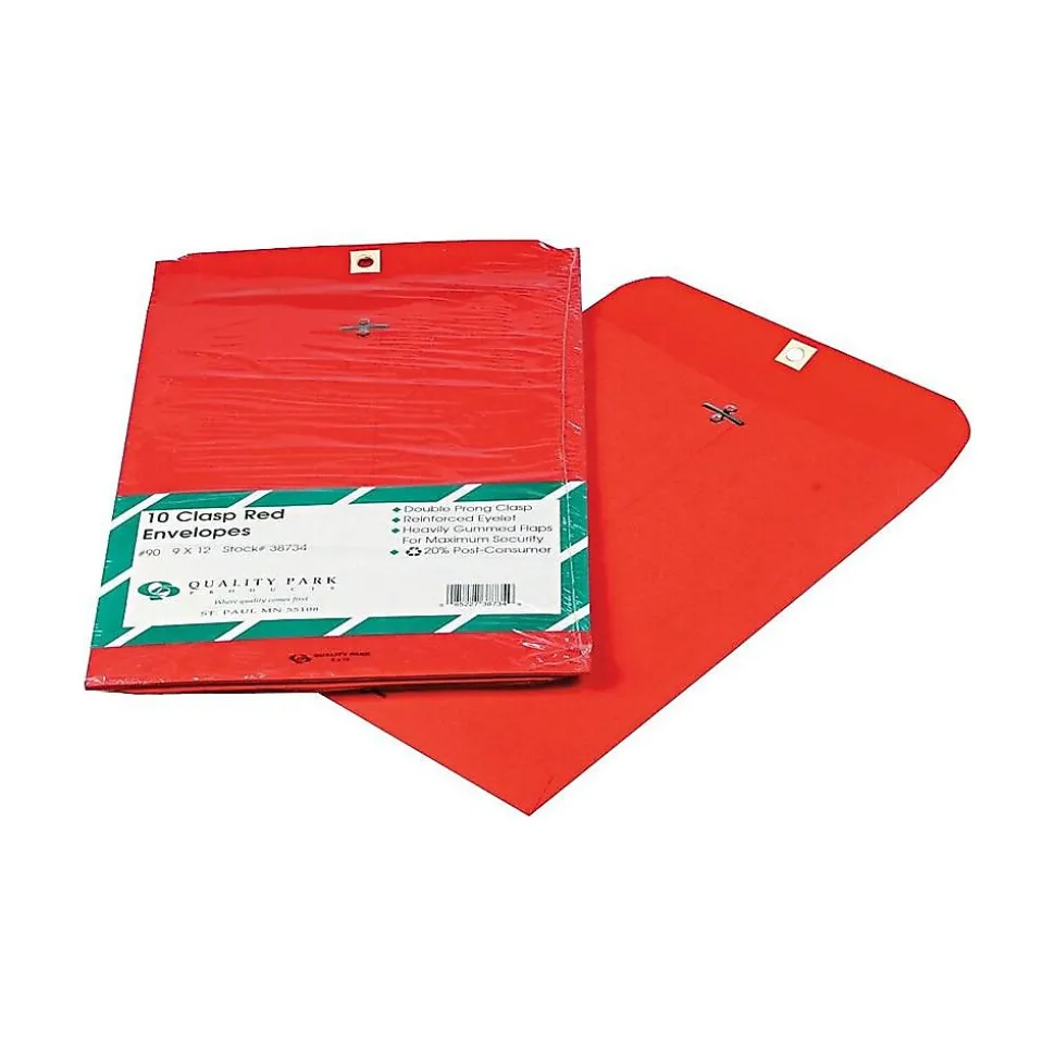 Quality Park Clasp & Moistenable Catalog Envelopes, 9" x 12", Red, 10/Pack (QUA38734)