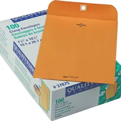 Quality Park Clasp & Moistenable Glue Kraft Catalog Envelope, 10 1/2" x 7 1/2", Brown, 100/Box (37875)