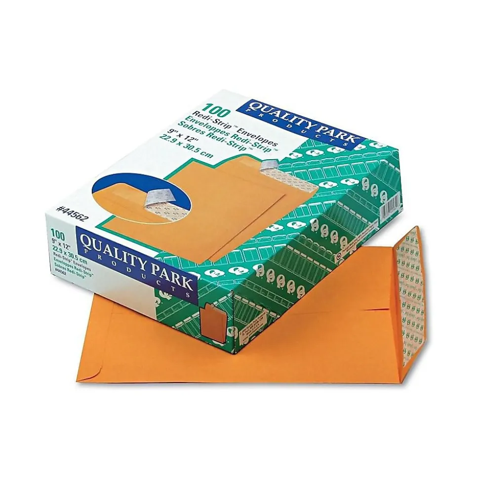 Quality Park Redi-Strip Kraft Catalog Envelopes, 9" x 12", Brown Kraft, 100/Box (QUA44562)