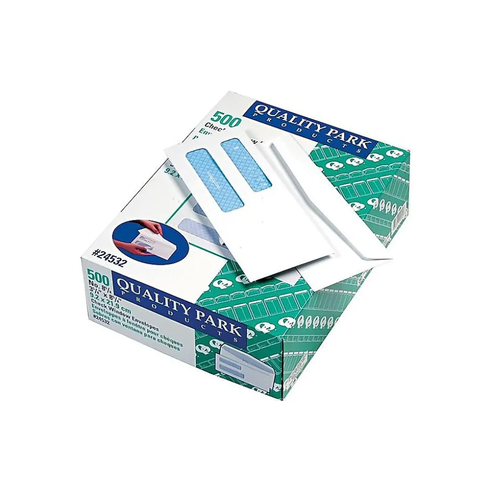 Quality Park Security Tinted #8 Double Window Envelope 3 5/8" x 8 5/8", White, 500/Box (QUA24532)