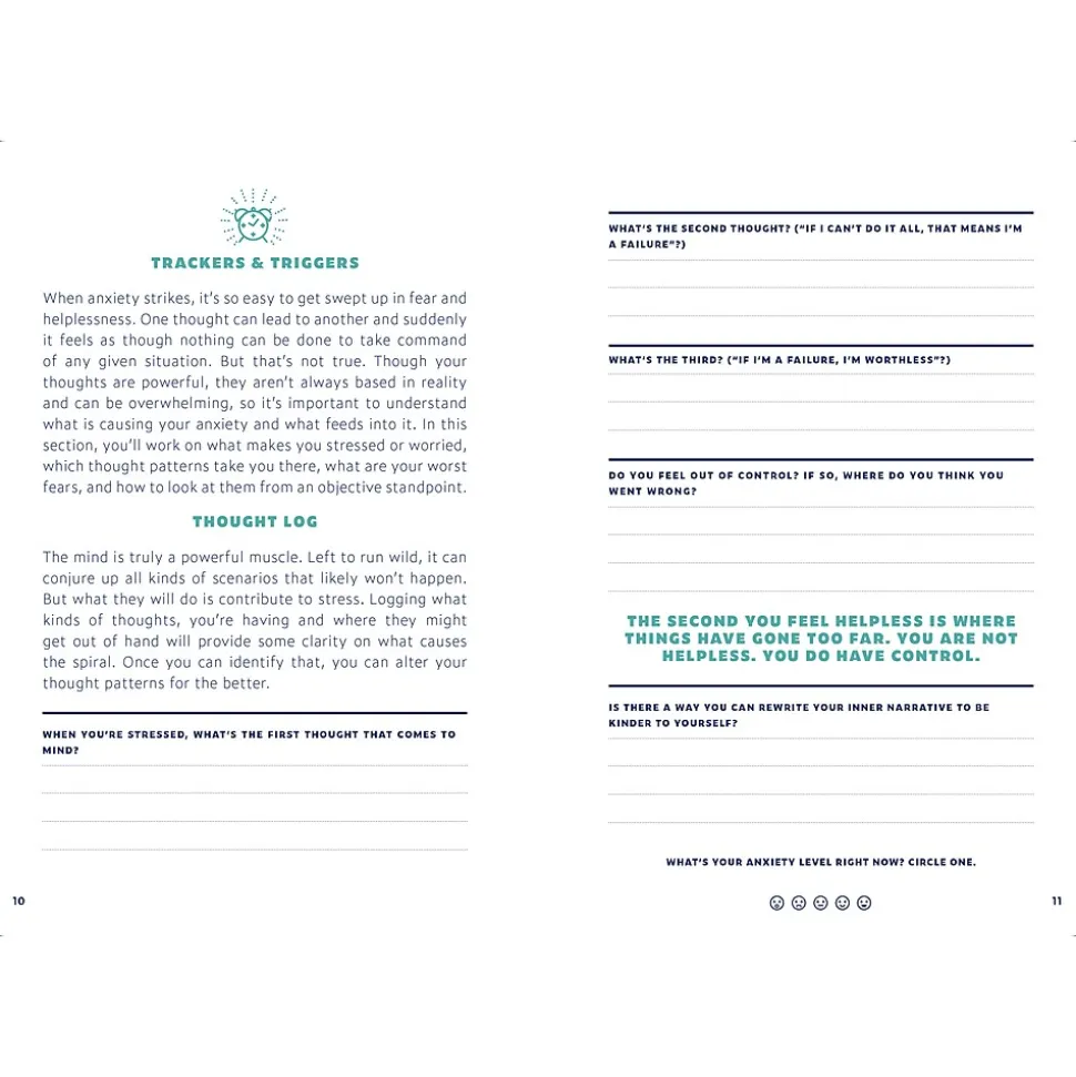 Quarto Anti-Anxiety Prompt Guided Journal, 6" x 8.42", College Ruled, Blue, 204 Pages (9780785839637)