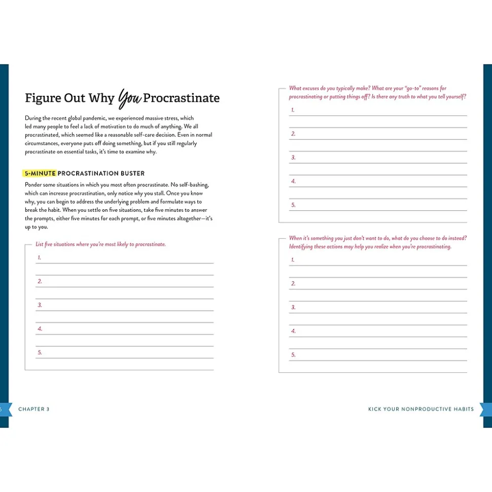 Quarto 5-Minute Productivity Guided Journal, 6.30" x 8.27", College Ruled, White, 192 Pages (9780785842057)