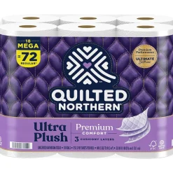 Quilted Northern Ultra Plush Toilet Paper, 3-ply, White, 255 Sheets/Roll, 18 Rolls/Case (876045/874685)