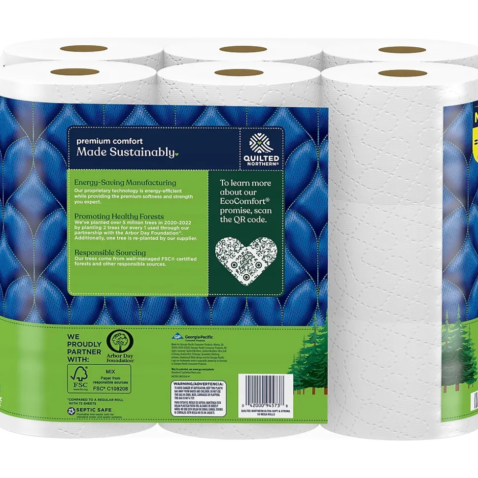 Quilted Northern Ultra Soft & Strong 2-Ply Standard Toilet Paper, White, 295 Sheets/Roll, 18 Rolls/Case (946325)