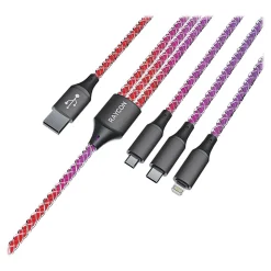 Raycon Light-up LED 3-in-1 USB to Lightning, Micro USB & USB-C Cable, 4-ft., Multicolored (RACLED110-23E-WHI)