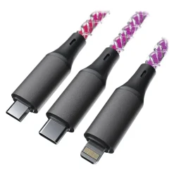 Raycon Light-up LED 3-in-1 USB to Lightning, Micro USB & USB-C Cable, 4-ft., Multicolored (RACLED110-23E-WHI)