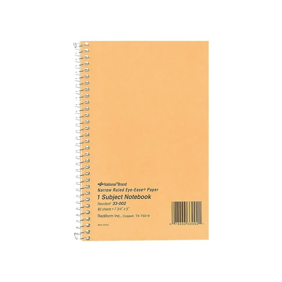 Rediform Brown Board Cover 1-Subject Notebooks, 5" x 7.75", Narrow Ruled, 80 Sheets, Brown (RED33002)