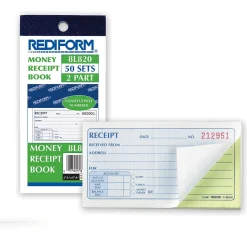 Rediform Money Receipt Book, 2 3/4" x 5", 50 Sheets/Book (RED8L820)