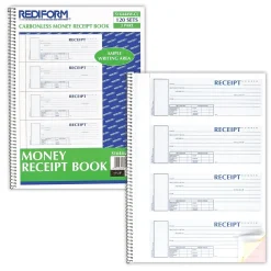 Rediform Money Receipt Book, 2 3/4" x 7", Carbonless, 120 Sets/Book (S16444WCL)