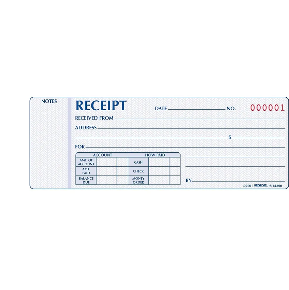 Rediform Money Receipts Collection Forms, Carbonless, 3 Parts, 2 3/4" x 7" (8L802)
